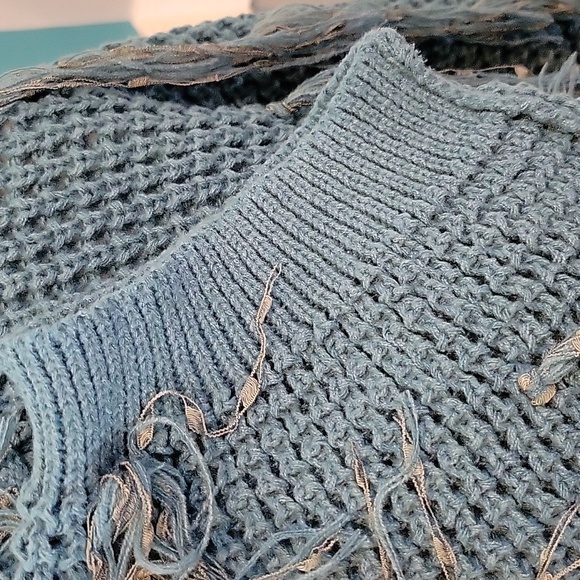 POL Teal Mock Neck Tassel Sweater - Picture 3 of 4